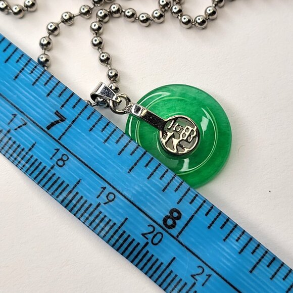 Green Jade Disc Pendant Necklace on Stainless Steel Ball Chain - Picture 7 of 12